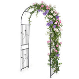 Decorative garden arch with floral climbing plants on a white background
