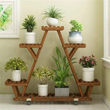 Indoor Outdoor Solid Wood Triangular Multi-Tier Plant Stand with Locking Wheels - FREE SHIPPING