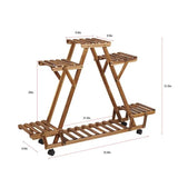 Indoor Outdoor Solid Wood Triangular Multi-Tier Plant Stand with Locking Wheels - FREE SHIPPING