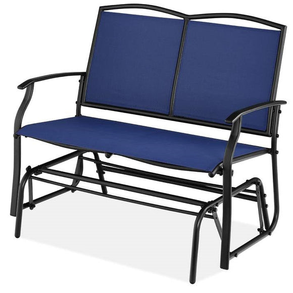 2 Seat Mesh Patio Loveseat Swing Glider Rocker with Armrests in Navy Blue - FREE SHIPPING