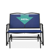 2 Seat Mesh Patio Loveseat Swing Glider Rocker with Armrests in Navy Blue - FREE SHIPPING