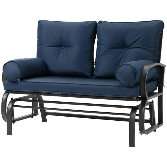 Outdoor Garden Patio Rocking Glider Chair Loveseat with Navy Blue Cushions - FREE SHIPPING