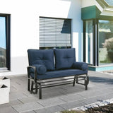 Outdoor Garden Patio Rocking Glider Chair Loveseat with Navy Blue Cushions - FREE SHIPPING