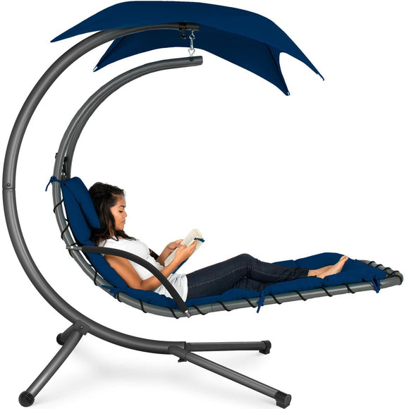 Navy Blue Single Person Sturdy Modern Chaise Lounger Hammock Chair Porch Swing - FREE SHIPPING