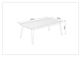 Line drawing of a rectangular table with dimensions labeled