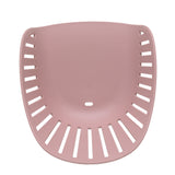 Pink plastic chair seat with slotted design on a white background