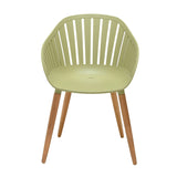 Green chair with wooden legs on a white background