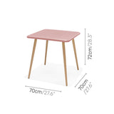 Pink square table with dimensions labeled on a white background
