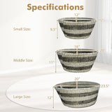 Natural Canes Grass Baskets Stackable Storage Bins Set of 3 with Hollowed Handles