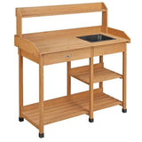 Wooden kitchen island with sink on a white background