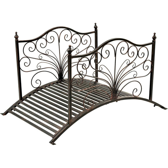 Outdoor 4-ft Heavy Duty Metal Garden Bridge in Black Bronze Finish - FREE SHIPPING
