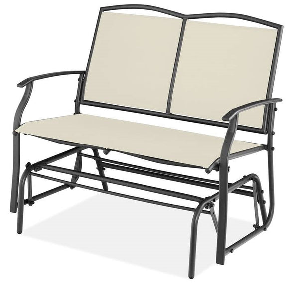 2 Seat Mesh Patio Loveseat Swing Glider Rocker with Armrests in Off White - FREE SHIPPING