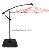 Patio umbrella with stand on a white background, indicating that the umbrella and pole are not included.