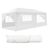 White outdoor canopy tent with side panels on a white background