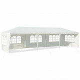 White outdoor canopy tent with windowed sides on a white background