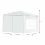 White outdoor canopy tent with dimensions on a white background