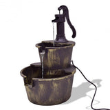 Three-tiered outdoor fountain with a pump on a white background