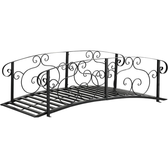 Outdoor Heavy Duty Black Metal Arch 7-ft Garden Bridge with Side-Rails - FREE SHIPPING
