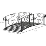 Outdoor Heavy Duty Black Metal Arch 7-ft Garden Bridge with Side-Rails - FREE SHIPPING