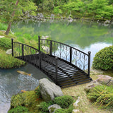 Outdoor Black Metal Arch 7-ft Garden Bridge with Side-Rails - FREE SHIPPING