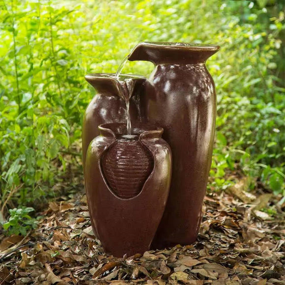 Outdoor Garden Patio 3-Tier Burgundy Red Ceramic-Look Polyresin Water Fountain - FREE SHIPPING