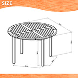 Measurement chart of a round table with dimensions labeled