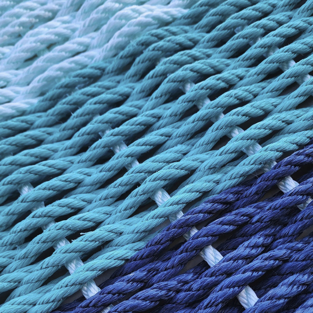 Ombre Rope Mat made with Lobster Rope, Navy Blue, Teal, Seafoam