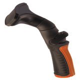 Black and orange garden hose nozzle on a white background