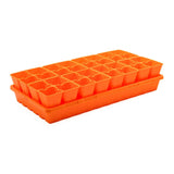 Orange plastic seedling tray with multiple compartments on a white background 4 Cell Plug Tray Inserts