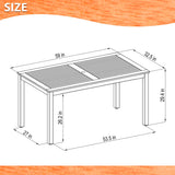 Measurement chart of a rectangular table with dimensions labeled.