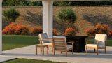 Outdoor patio set with chairs and Lio/Oslo Wooden Side Table in a garden setting