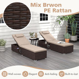Outdoor PE Rattan Chaise Lounge with 6-Position Adjustable Backrest and Foldable Side Table