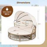 Outdoor Patio Daybed with Retractable Canopy and Cushions
