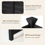 Wooden product with natural wood grain, slot-in panel system, and off-ground design features on a beige background.