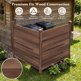 Wooden compost bin with premium fir wood construction features and a close-up of the wood texture.