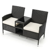 Outdoor Wicker Loveseat with Built-in Glass Side Table