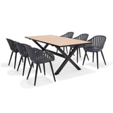 Panama Dark Rectangular Table and 6 Nassau Black Aluminum