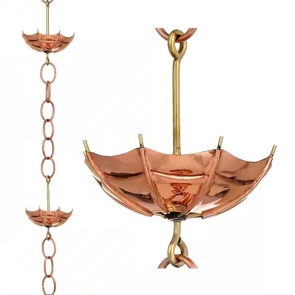 8.5 ft. Copper Umbrella Rain Chain Gutter Downspout with Brass Accessories - FREE SHIPPING