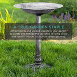 Outdoor Weather Resistant Polyresin Bird Bath in Rustic Aged Silver Finish - FREE SHIPPING