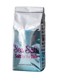 Bag of sea salt for the tub with branding on a white background