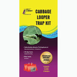 Cabbage Looper Trap Kit packaging with yellow and purple design, featuring an image of a trap and text.