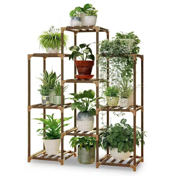 Natural Wood Bookcase Plant Stand Shelving Rack - Holds up to 9 Planters - FREE SHIPPING