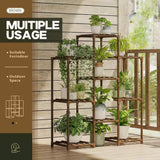 Natural Wood Bookcase Plant Stand Shelving Rack - Holds up to 9 Planters - FREE SHIPPING
