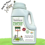 White container of Flawn Seed Pollinator & Bird Seed Thick Blend on a white background