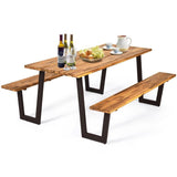 Modern Wooden Picnic Table with 2 Benches Outdoor Patio Dining Set - FREE SHIPPING