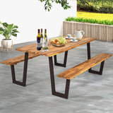 Modern Wooden Picnic Table with 2 Benches Outdoor Patio Dining Set - FREE SHIPPING