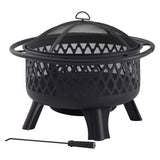 30-inch Black Steel Outdoor Fire Pit Grill with Screen and Poker - FREE SHIPPING