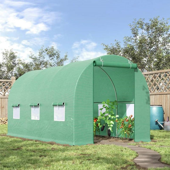 14.5 ft x 6.3 ft Outdoor Greenhouse with Green PE Cover and Sturdy Steel Frame - FREE SHIPPING