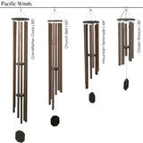 Set of Pacific Winds wind chimes with varying lengths on a white background