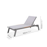 Gray sun lounger with dimensions on a white background
